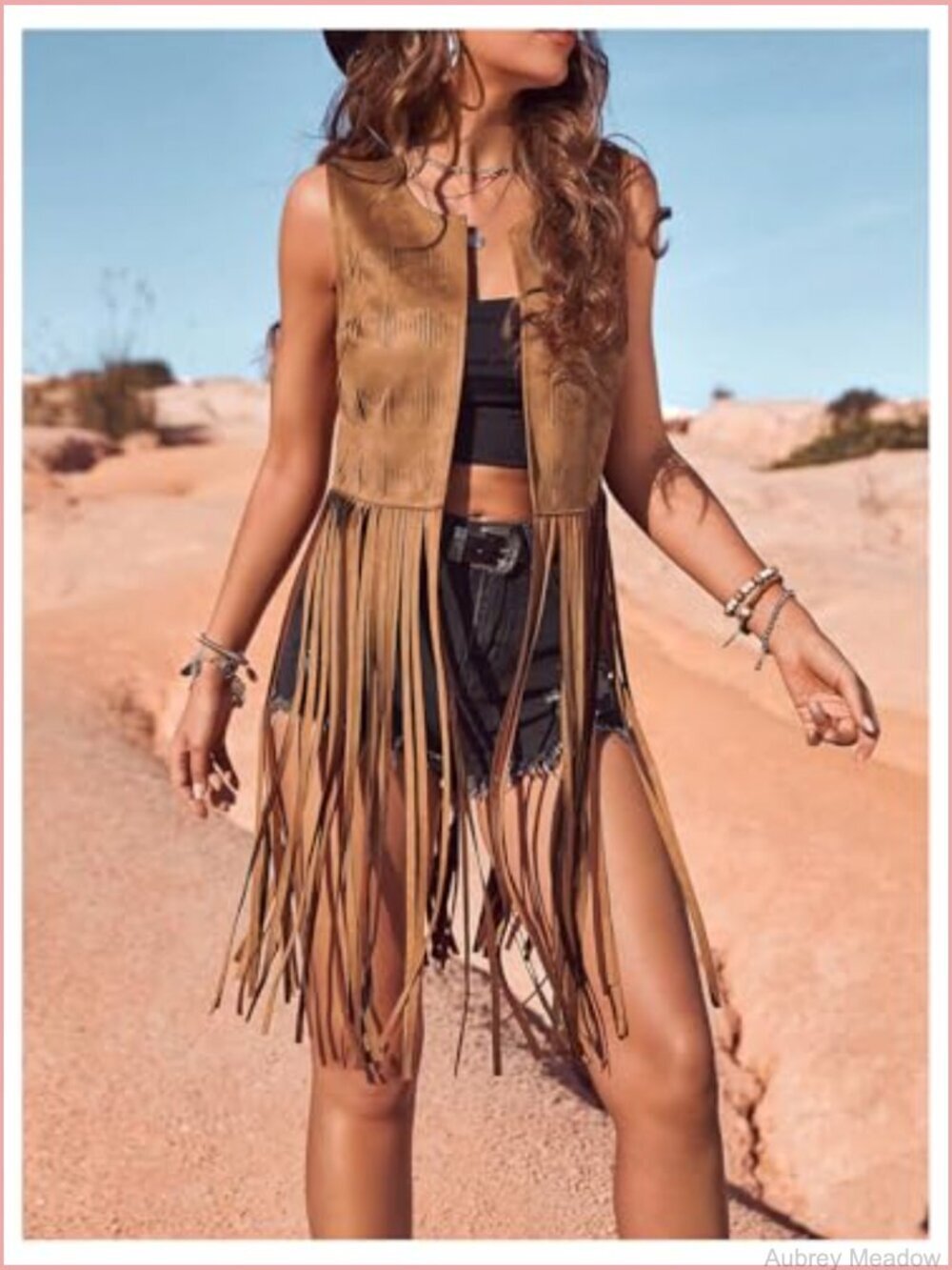 70s Hippie Faux Suede Fringe Vest Sleeveless Tassel Jacket Cardigan - Picture 3 of 6
